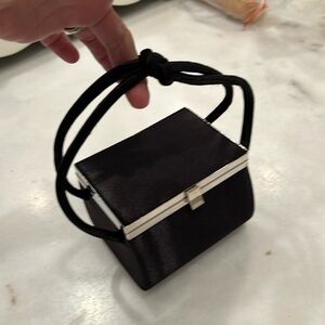 Cute Black Satin Cocktail Purse with chrome accent and mirror inside